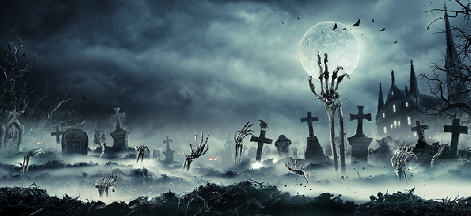 Halloween Friedhof bei Nacht und gruseliger Stimmung Halloween Friedhof bei Nacht und gruseliger Stimmung
