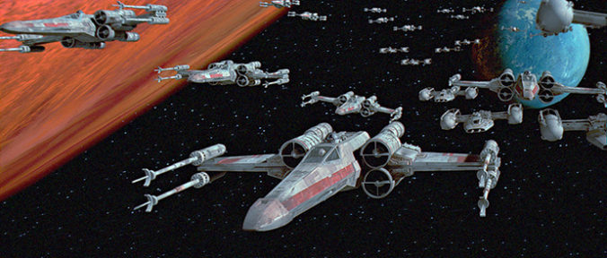 X-Wing Kampfflieger im Anflug auf den Todesstern X-Wing Kampfflieger im Anflug auf den Todesstern