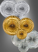3  Metallic Papierfächer Rosetten 23-40cm 