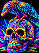 Skull with Raven Neon Background 185x200cm 