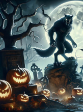 Werwolf Halloween Stoffbanner 190x270cm Deko waschbar 