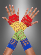 80er Jahre Handstulpen Neon Armstulpen bunt Cosplay Netzhandschuhe Regenbogen