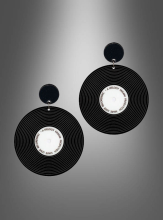 80er Ohrringe Schallplatte schwarz-weiß 