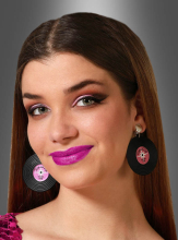 50er Ohrringe Schallplatte schwarz-pink Clips  50er Ohrringe Schallplatte schwarz-pink Clips