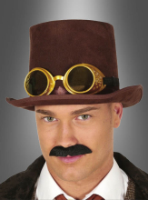 Brauner Steampunk Zylinder mit Brille  Brauner Steampunk Zylinder mit Brille