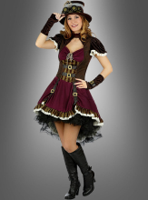 DAMEN STEAMPUNK KLEID & HUT Viktorianisches Fantasy Gothic Kostüm Minihut M 0774 