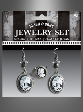 Cameo Ohrringe und Ring Set Skelettdame 