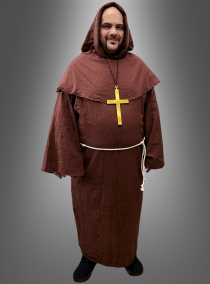 XXL Mönchskutte mit Glatzen-Perücke und Kreuz S-5XL
