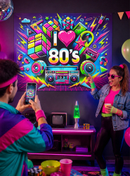 Artikelbild 1 des Artikels “UV 80er Jahre 150x185cm Stoffbanner Party Deko waschbar “