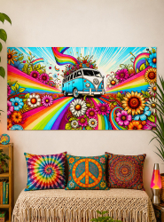Artikelbild 1 des Artikels “70er Jahre Hippie Bus 100x185cm Wandbild waschbar “