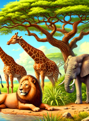Artikelbild 1 des Artikels “Safari Tiere Wandbild 90x150cm Deko waschbar “