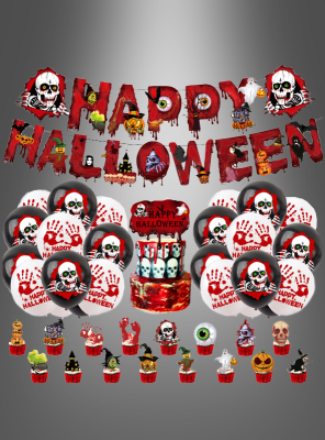 Komplettes Halloween Deko Set rot-schwarz 39 Teile 