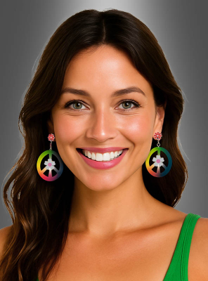 Wooden Peace Hippie Flower Earrings 