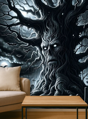 Gruseliges Baumgeist Wandbild 100x185cm waschbar 