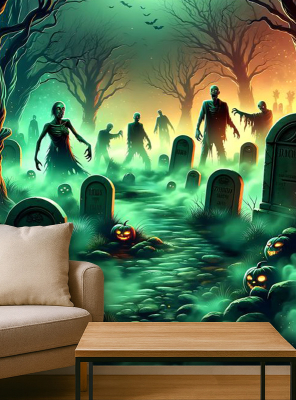 Zombie Friedhof Wandbild 100x185cm Deko waschbar 
