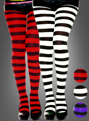 Opaque wide stripes tights XXL 