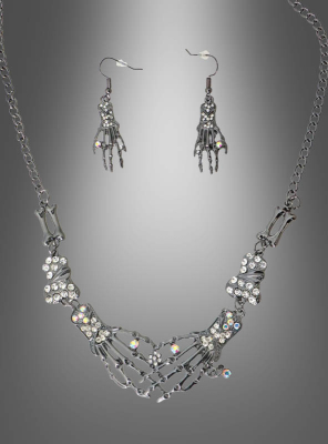 Skeleton Hands Necklace & Earrings 