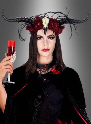 Gothic Headband Horns with Raven Bird Skull 