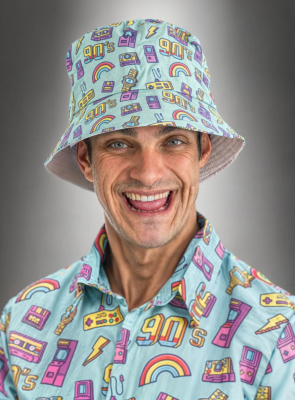90s motif bucket hat blue 