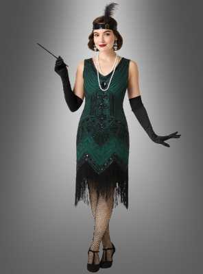20er Jahre Kleid Shirley mit Zubehör in Grün 