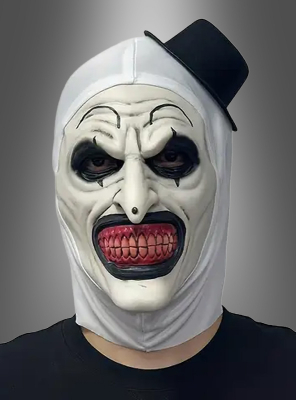 Gruselige Clownmaske mit Zylinder 