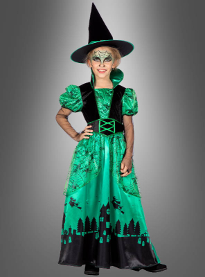 Langes Hexenkleid grün für Kinder 