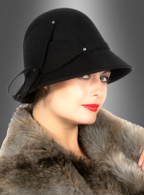 Black 20s Wool Hat for Women 