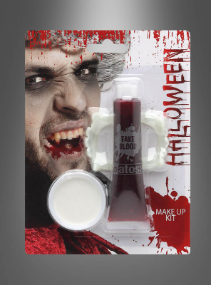Vampir Set Make-Up mit Blut und Gebiss 