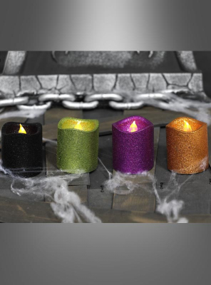 Glitzer LED Kerzen 8cm Tisch Halloweendeko 