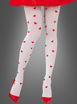 White Tights with Red Hearts 