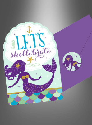 8 x Mermaid Invitation Cards 