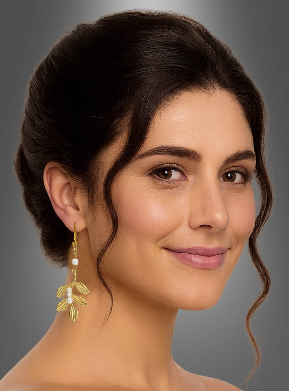 Laurel Earrings with Pearls golden