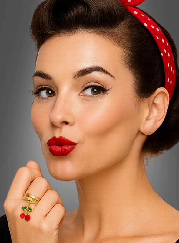 Cherry Dangle Ring golden