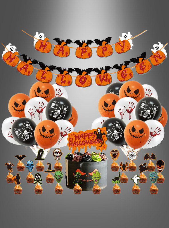 Großes Halloween Deko Set schwarz-orange 50 Teile