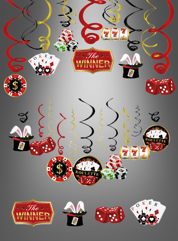 14 Hanging Casino Party Swirls with 8 Motifs