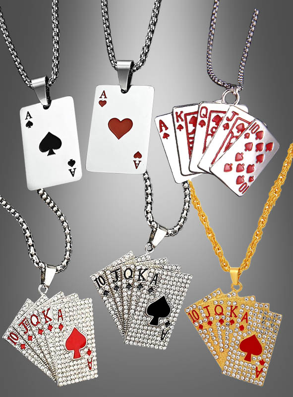 Las Vegas Necklace Playing Cards silver or gold