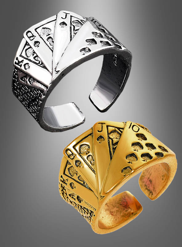 Royal Flush Spielkarten Ring Casino silber oder gold
