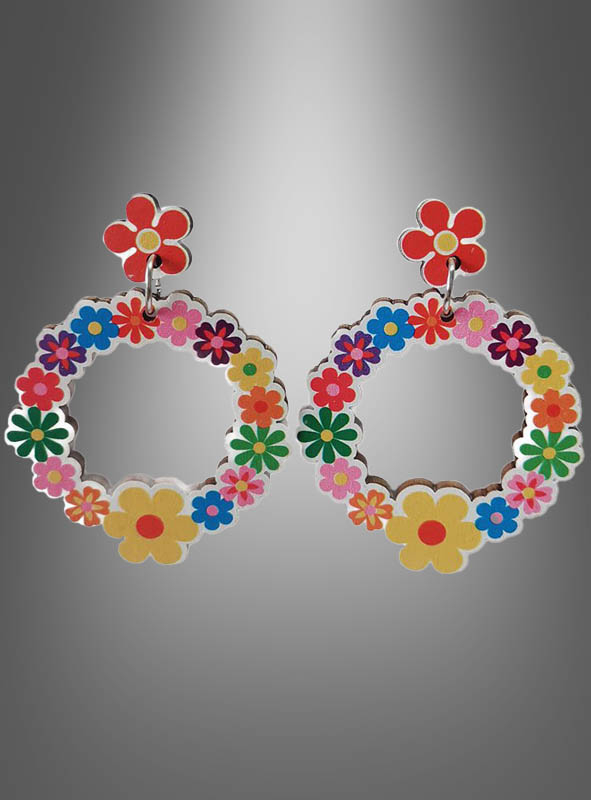 Hippie Blumenkranz Ohrringe aus Holz