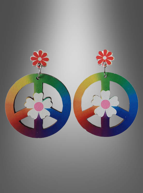 Wooden Peace Hippie Flower Earrings
