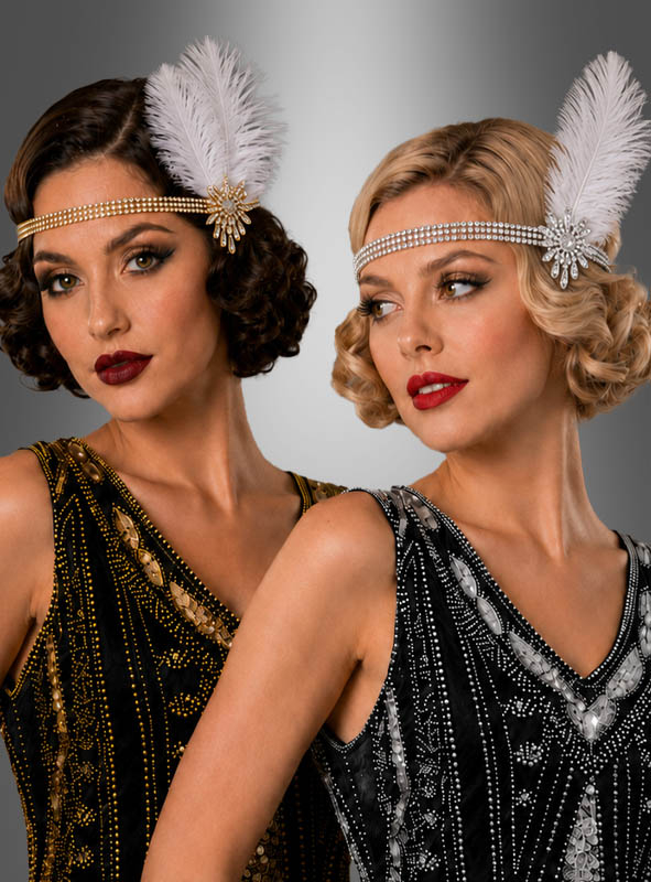 20s Rhinestone Headband with Feathers