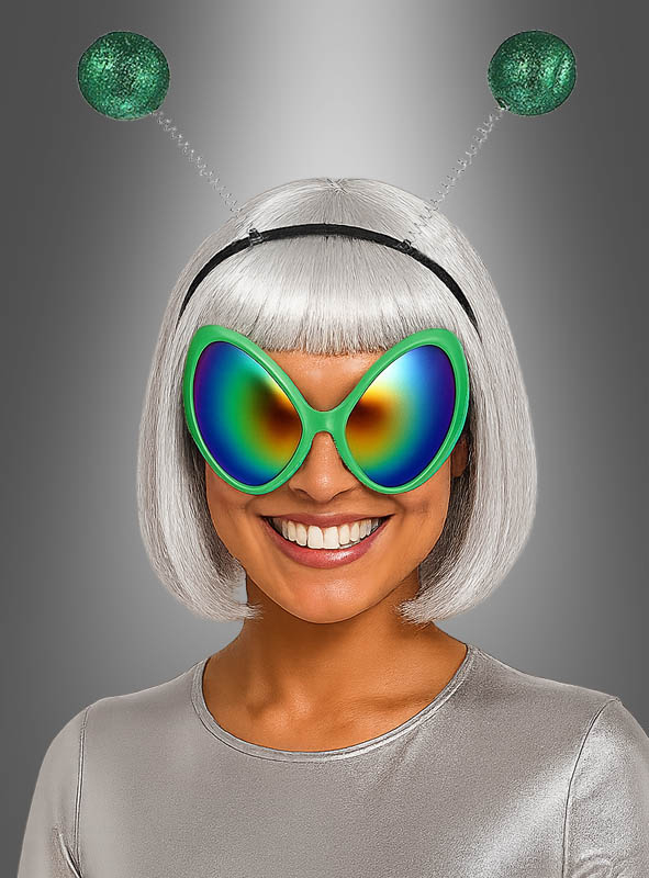 Alien Set Brille und Fühler grün