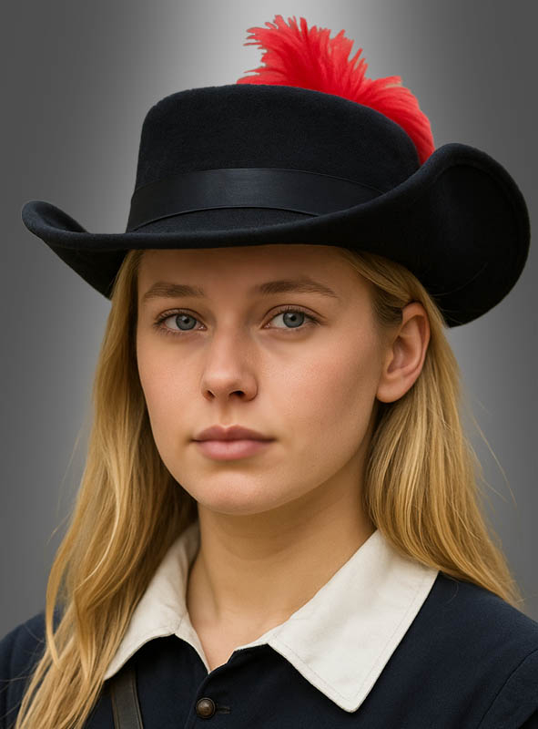 Black musketeer hat with feather