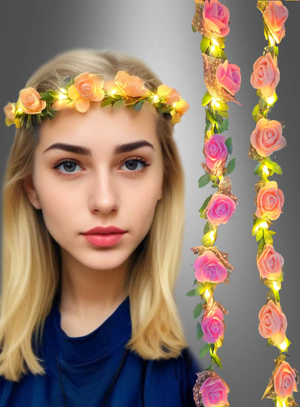 Blumen Haarkranz Rosen mit LED Licht