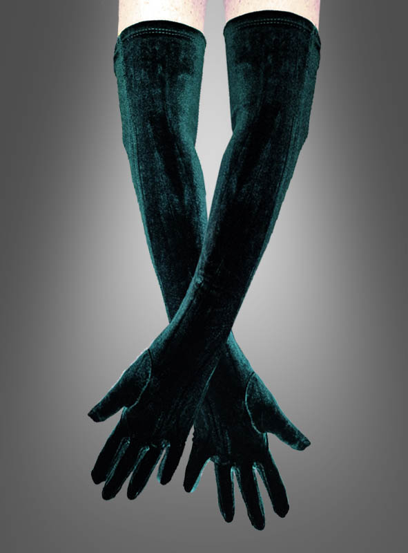 Grüne Samt Handschuhe lang