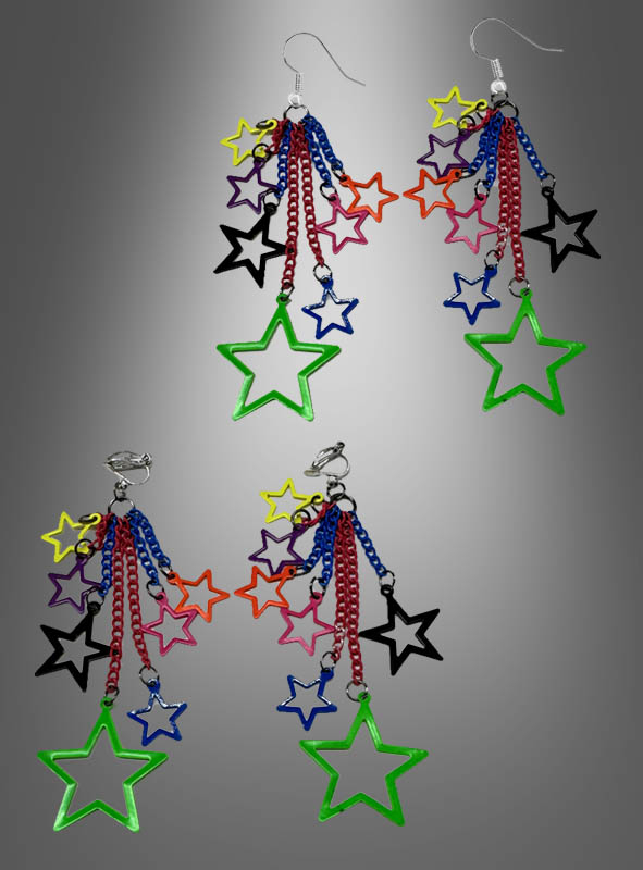 80s Earrings Stars Clip or Hook