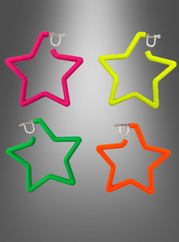 Star Clip Earrings Neon