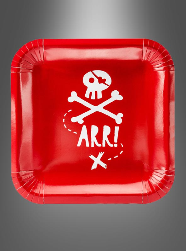 6 Rote Pappteller Piratenparty 20cm