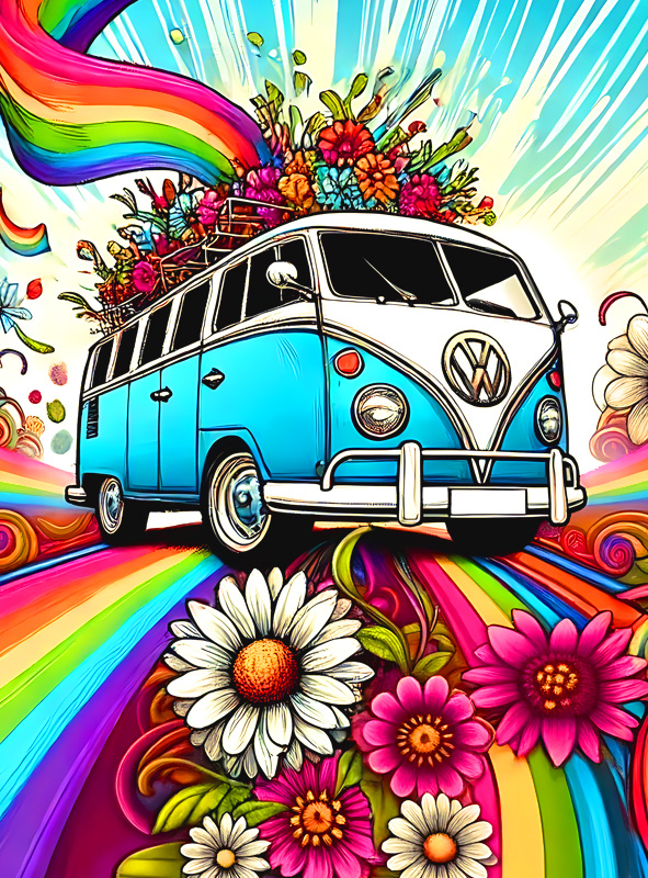 70s Hippie Bus 100x185cm Wall Decoration