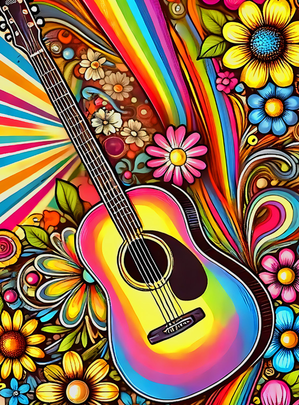 70er Hippie Gitarre 100x185cm Hintergrund Deko waschbar