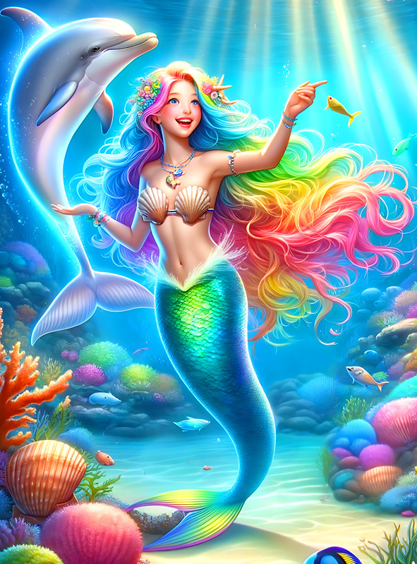 Mermaid with Dolphin 120x185cm Wall Deco